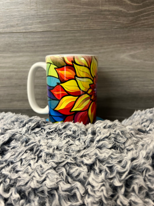 Stained Glass Dahlia 15oz Coffee Mug